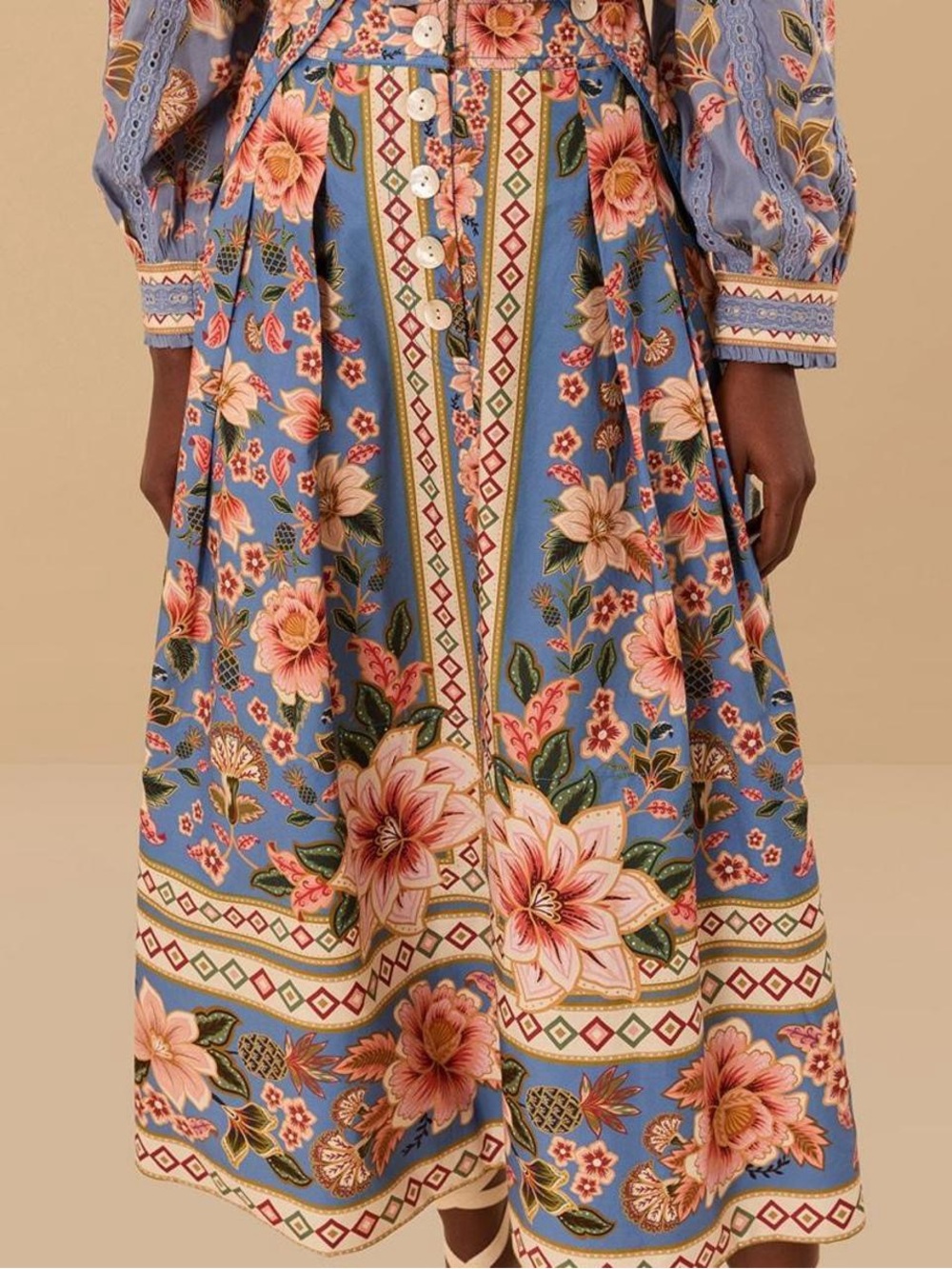 EUC FARM RIO Blue Superbloom Tapestry Buttoned Maxi Skirt